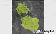 Satellite 3D Map of Jingmen, darken, desaturated