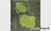 Satellite 3D Map of Jingmen, darken, semi-desaturated