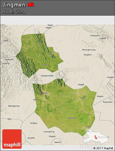 Satellite 3D Map of Jingmen, shaded relief outside