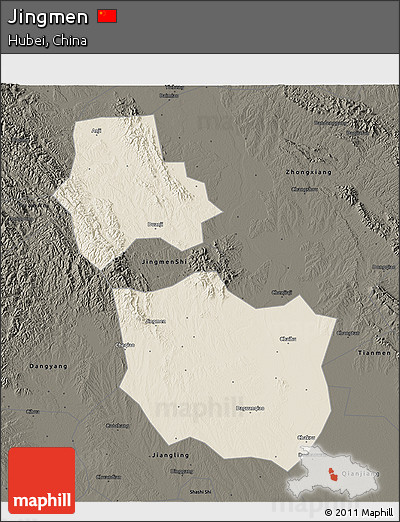 Shaded Relief 3D Map of Jingmen, darken