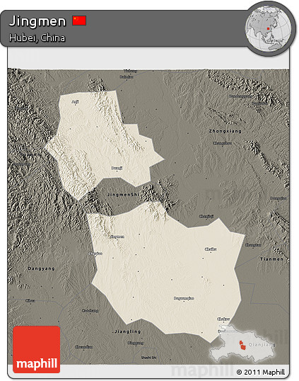 Shaded Relief 3D Map of Jingmen, darken