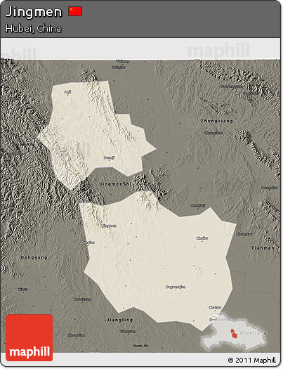 Shaded Relief 3D Map of Jingmen, darken