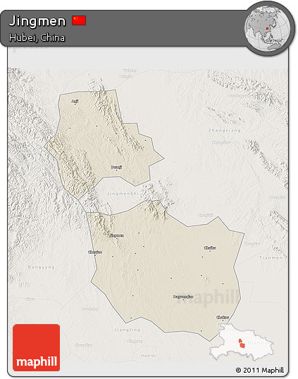 Shaded Relief 3D Map of Jingmen, lighten