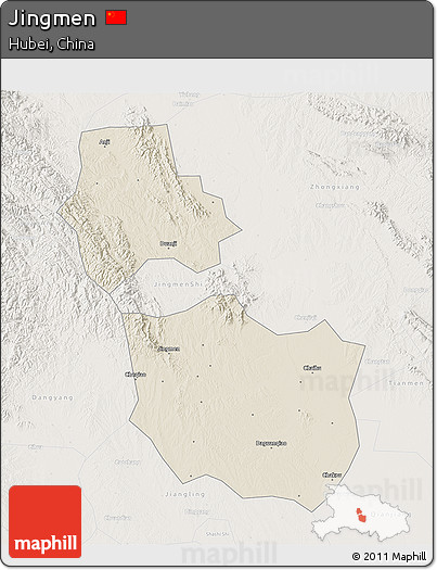 Shaded Relief 3D Map of Jingmen, lighten
