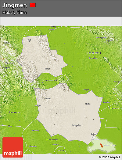 Shaded Relief 3D Map of Jingmen, physical outside