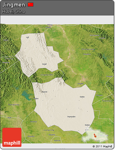 Shaded Relief 3D Map of Jingmen, satellite outside