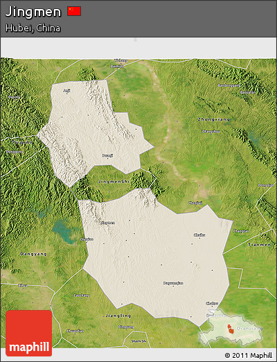 Shaded Relief 3D Map of Jingmen, satellite outside