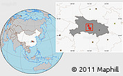 Gray Location Map of Jingmen, highlighted country, highlighted parent region