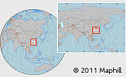 Gray Location Map of Jingmen, highlighted parent region, within the entire country, hill shading