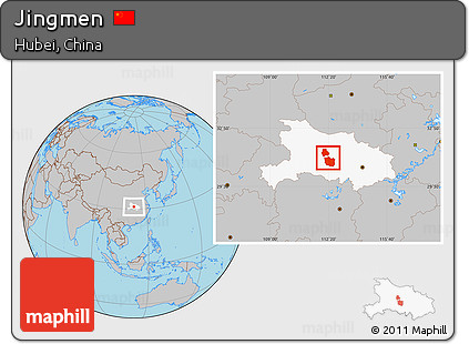 Gray Location Map of Jingmen, highlighted parent region