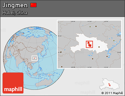Gray Location Map of Jingmen, highlighted parent region
