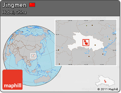 Gray Location Map of Jingmen, highlighted parent region