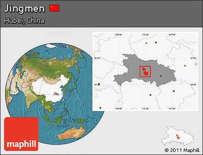 Satellite Location Map of Jingmen, highlighted country, highlighted parent region