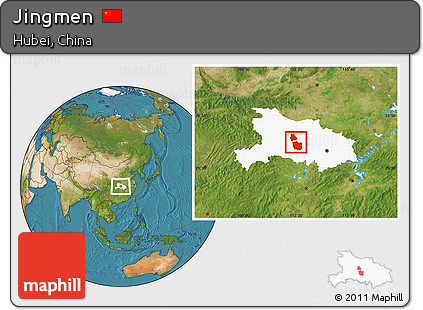 Satellite Location Map of Jingmen, highlighted parent region