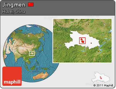Satellite Location Map of Jingmen, highlighted parent region