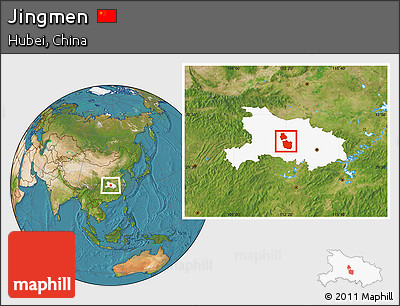Satellite Location Map of Jingmen, highlighted parent region