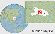 Savanna Style Location Map of Jingmen, highlighted parent region, hill shading