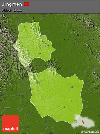 Physical Map of Jingmen, darken