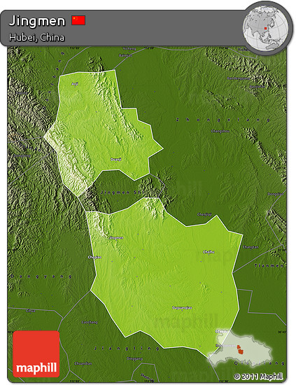 Physical Map of Jingmen, darken
