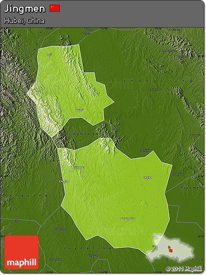 Physical Map of Jingmen, darken
