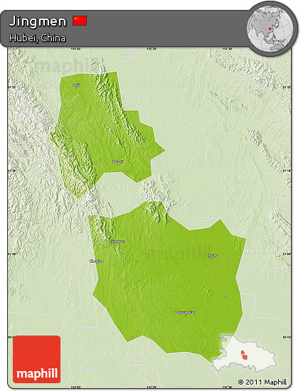 Physical Map of Jingmen, lighten