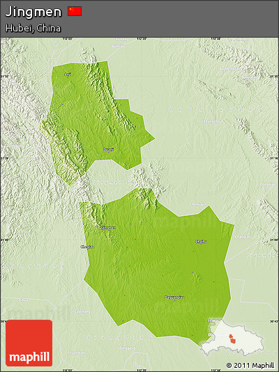 Physical Map of Jingmen, lighten