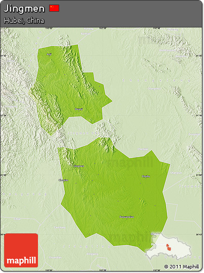 Physical Map of Jingmen, lighten