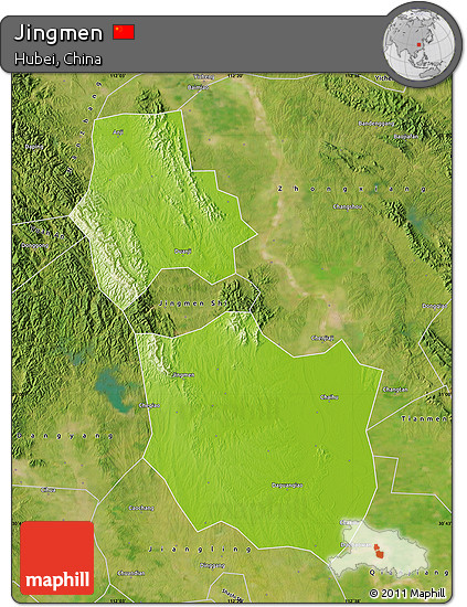 Physical Map of Jingmen, satellite outside