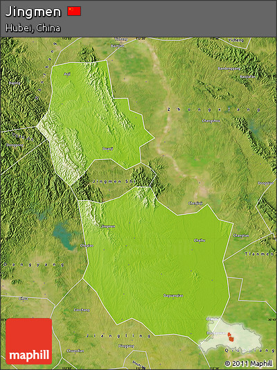 Physical Map of Jingmen, satellite outside