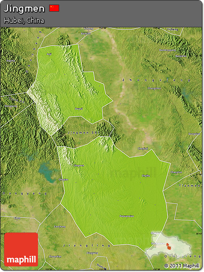 Physical Map of Jingmen, satellite outside