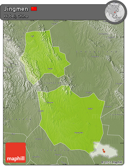 Physical Map of Jingmen, semi-desaturated
