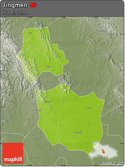Physical Map of Jingmen, semi-desaturated