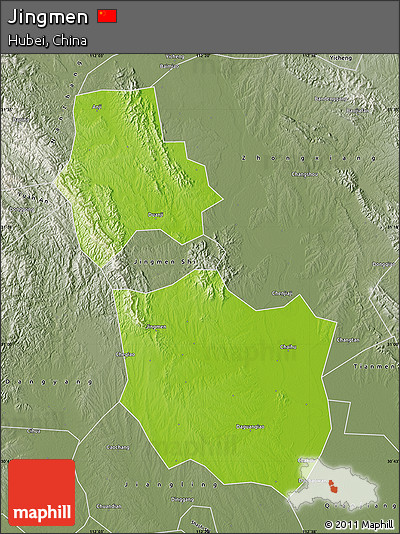 Physical Map of Jingmen, semi-desaturated
