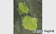 Satellite Map of Jingmen, darken, semi-desaturated
