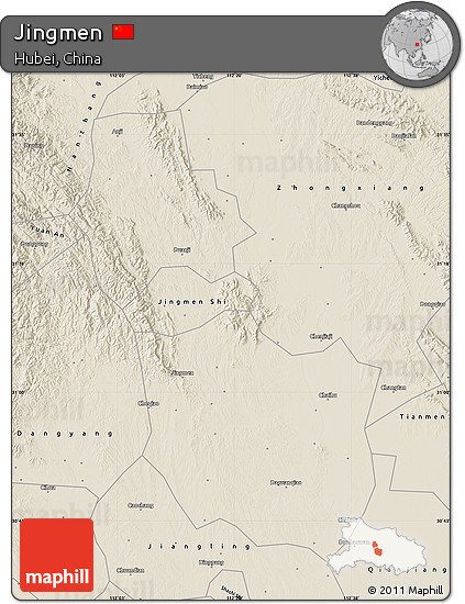 Shaded Relief Map of Jingmen