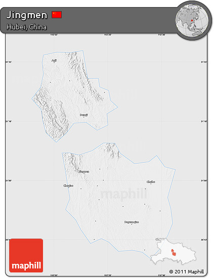 Silver Style Map of Jingmen, single color outside