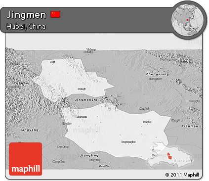 Gray Panoramic Map of Jingmen