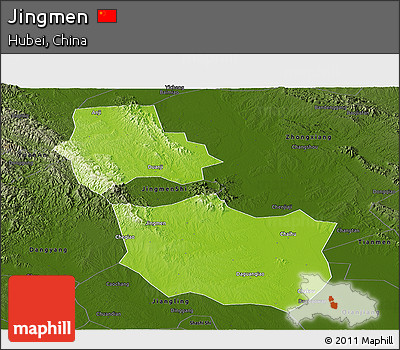 Physical Panoramic Map of Jingmen, darken