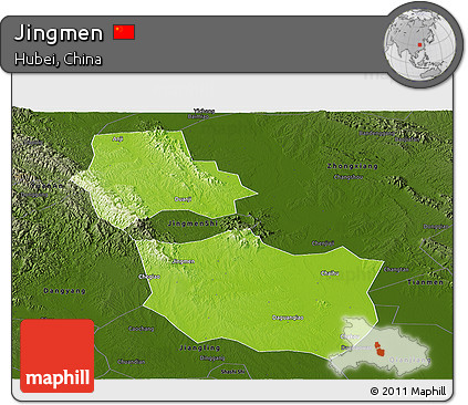 Physical Panoramic Map of Jingmen, darken