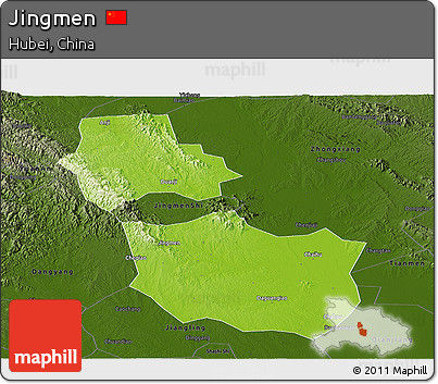Physical Panoramic Map of Jingmen, darken