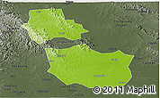 Physical Panoramic Map of Jingmen, darken, semi-desaturated