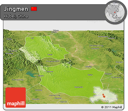 Physical Panoramic Map of Jingmen, satellite outside
