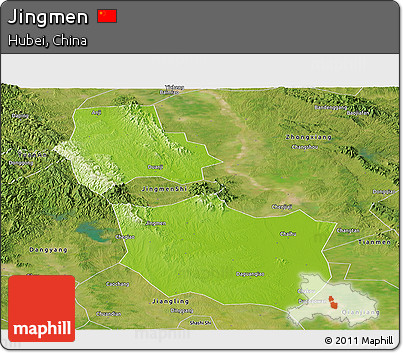 Physical Panoramic Map of Jingmen, satellite outside