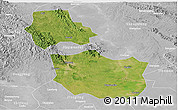 Satellite Panoramic Map of Jingmen, lighten, desaturated