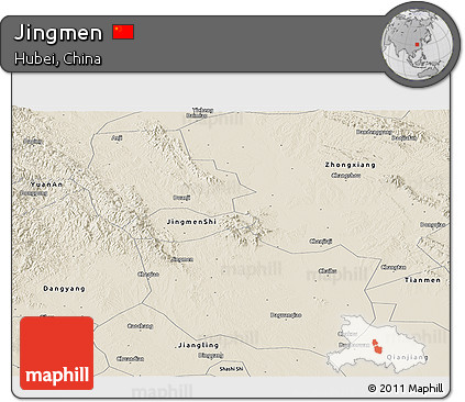 Shaded Relief Panoramic Map of Jingmen