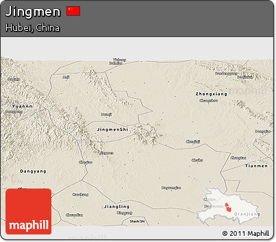 Shaded Relief Panoramic Map of Jingmen