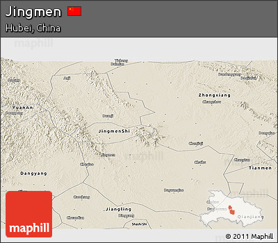 Shaded Relief Panoramic Map of Jingmen