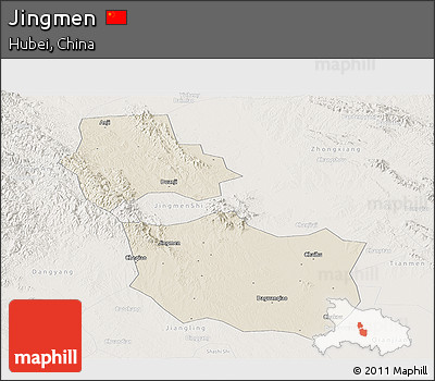 Shaded Relief Panoramic Map of Jingmen, lighten
