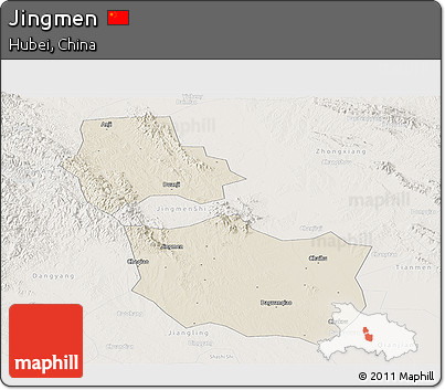 Shaded Relief Panoramic Map of Jingmen, lighten