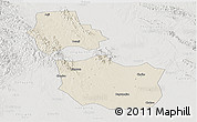Shaded Relief Panoramic Map of Jingmen, lighten, semi-desaturated